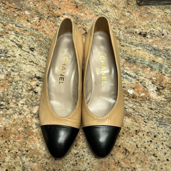 Chanel Tan and Black Cap-Toe Heels - Classic - Picture 1 of 5